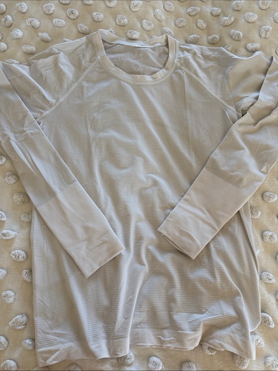 lululemon athletica Tops - lululemon athletica Long Sleeve Tee in white with light grey offset stripe